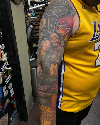 Explore black and white flower tattoo ideas, creative tattoo ideas in Willis, available at Half Pint Tattoo Studio