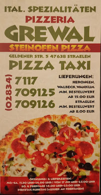 Menu / carte de Pizzeria Grewal à Straelen