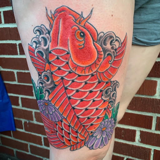 Explore bass fish tattoo ideas, creative tattoo ideas in Strasburg, available at Champion Tattoo Company