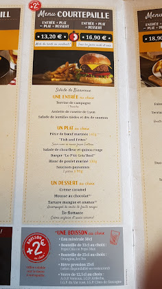 menu du Restaurant de grillades à la française Courtepaille à Annecy