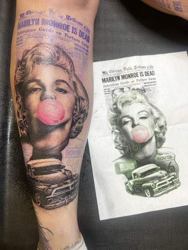 Explore simple thigh tattoo ideas, creative tattoo ideas in Gulfport, available at Phantom Art Studio