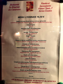 Le Bouchon des Carnivores à Lyon menu