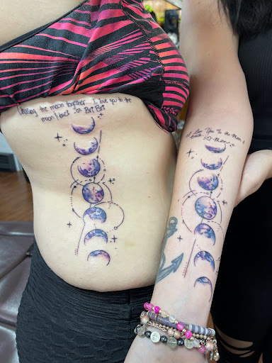 Explore flower leg tattoo ideas, creative tattoo ideas in Harrisville, available at Cloud 9 Tattoo Company
