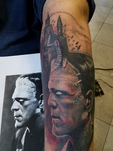 Explore skull forearm tattoo ideas, creative tattoo ideas in Coeur D Alene, available at 2 Ravens Tattoo Studio