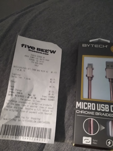 Variety Store «Five Below», reviews and photos, 4904 Jimmy Lee Smith Pkwy #120, Hiram, GA 30141, USA