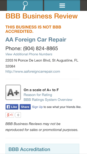 Auto Repair Shop «AA Foreign Car Repair», reviews and photos, 2203 N Ponce De Leon Blvd, St Augustine, FL 32084, USA