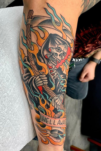 Explore unconditional love tattoo ideas, creative tattoo ideas in Orange, available at Black Palm Tattoo