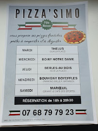 Menu / carte de Pizza'simo à Boiry-Notre-Dame