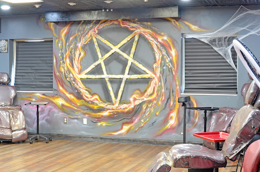 Explore deceased dog tattoo ideas, creative tattoo ideas in Clarksville, available at Dark Raine Tattoo