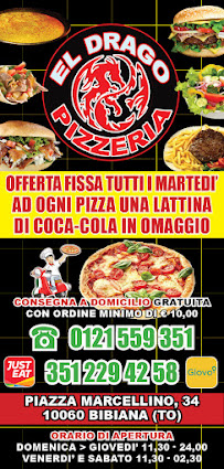 Kebab El drago pizzeria kebab à Bibiana (le menu)