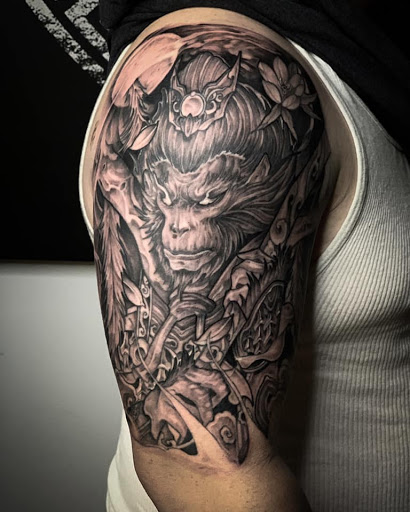 Explore music tattoo sleeve ideas, creative tattoo ideas in Saint Paul, available at Supreme Art Of War Inc