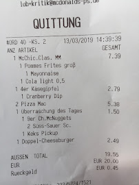 Menu / carte de McDonald's à Werne