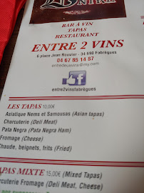 Restaurant français Entre 2 Vins à Fabrègues (la carte)