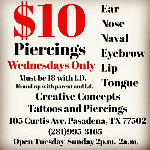 Tattoo Shop «Creative Concepts Tattoos and Piercings», reviews and photos, 105 Curtis Ave, Pasadena, TX 77502, USA