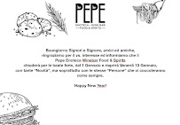Menu / carte de Pepe Enoteca Winebar Food & Spirits à Villa Pedergnano