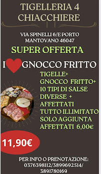 Menu du Steak House Pizzeria Tigelleria 4 chiacchere à Mantua