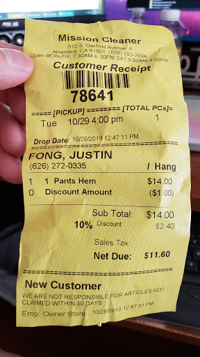 Dry Cleaner «Mission Cleaner», reviews and photos, 512 S Garfield Ave A, Alhambra, CA 91801, USA