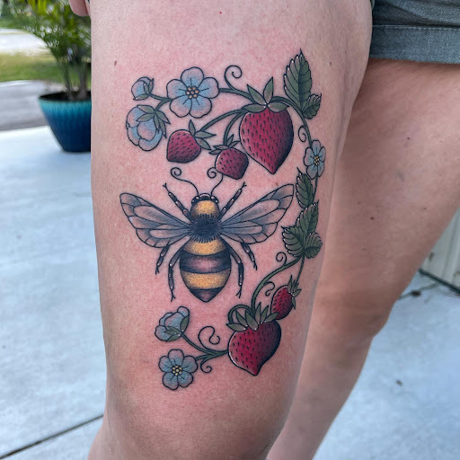 Explore cross stitch tattoo ideas, creative tattoo ideas in Richlands, available at Down Yonder Tattoo