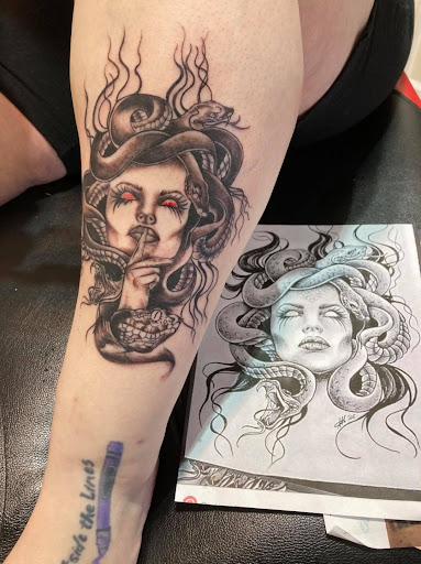Explore ideas for leg sleeve tattoos, creative tattoo ideas in Williamsburg, available at Relentless Ink