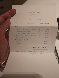 Restaurant gastronomique L'Ambroisie à Paris (le menu)