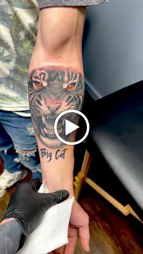 Explore black and grey sleeve tattoo ideas, creative tattoo ideas in Ann Arbor, available at Lucky Monkey Tattoo Parlour