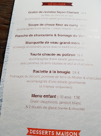 Restaurant français Le Clariant à Corrençon-en-Vercors (le menu)