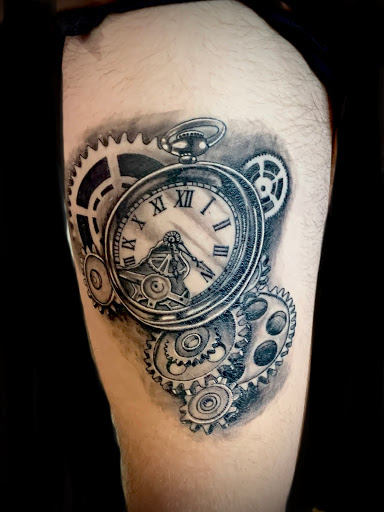 Explore haunted house tattoo ideas, creative tattoo ideas in Harrisville, available at Cloud 9 Tattoo Company