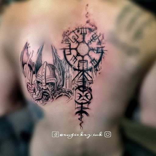 Explore graffiti tattoo ideas, creative tattoo ideas in Casper, available at Luna & Lotus Amethyst Ink Angie Kay