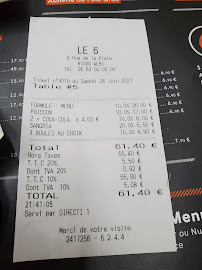 Restaurant français Le 6 à Albi (le menu)