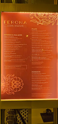 Restaurant argentin Ferona à Paris - menu / carte
