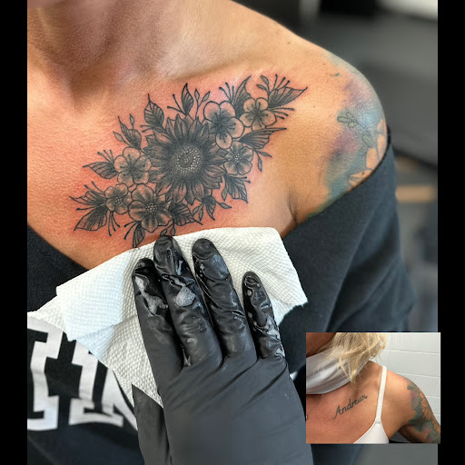 Explore rose and butterfly tattoo ideas, creative tattoo ideas in New Carlisle, available at Reckless Temptations