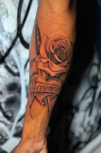 Explore tricep tattoo ideas, creative tattoo ideas in Baltimore, available at Rippd Canvas Tattoo Shop Artists Social Club