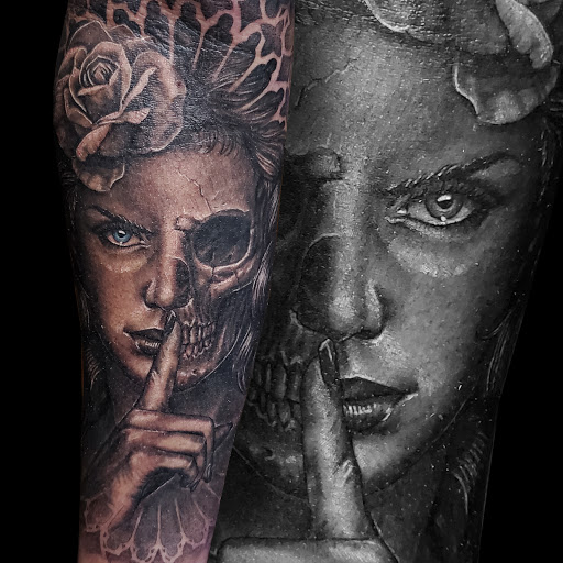 Explore ski mask tattoo ideas, creative tattoo ideas in Coral Springs, available at Undertow Tattoo Studio