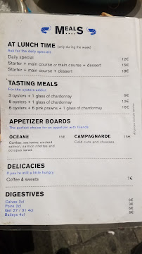 Carte du Chacha et compagnie - Bar à fruits de mer à Paris