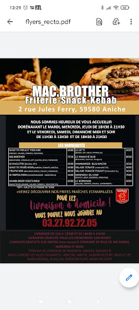 Menu / carte de Mac.Brother à Aniche