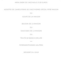 Menu / carte de Hôtel Restaurant St Sylvestre Aldudes Pays Basque | Produits locaux | St Sylvestre à Aldudes