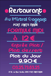 Restaurant familial Au Mistral Gagnant à Pont-Sainte-Marie (le menu)