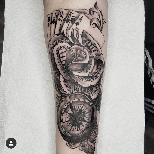 Explore ghost band tattoo ideas, creative tattoo ideas in Goose Creek, available at Red Kirin Tattoo