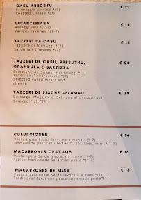 Menu / carte de Sa Cuchina piccola osteria enoteca à Cala Gonone