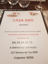 Restaurant portugais Casa Mig à Craponne (le menu)