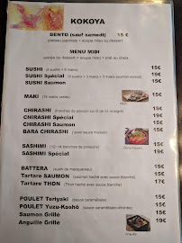 Kokoya à Paris menu