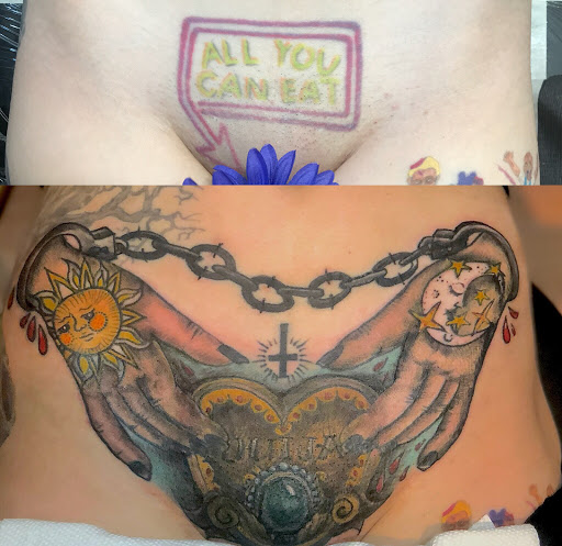 Explore men's neck tattoo ideas, creative tattoo ideas in Syracuse, available at Perfect Storm Tattoo