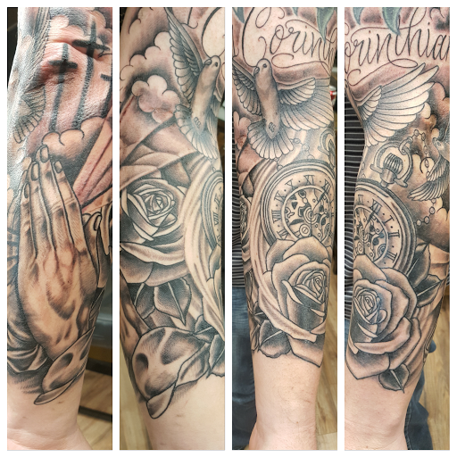 Explore arm and shoulder tattoo ideas, creative tattoo ideas in Lees Summit, available at Bleeding Heart Tattoo