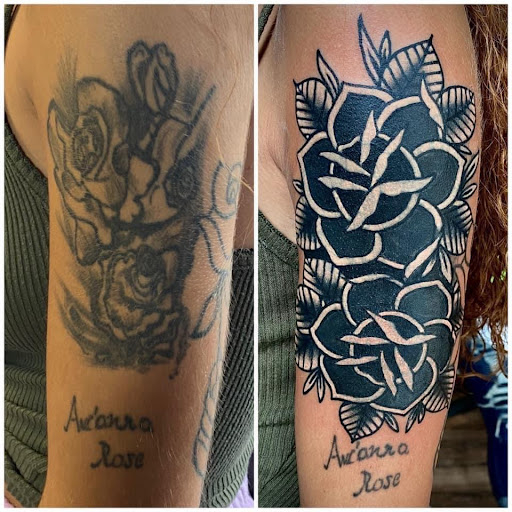 Explore hour glass tattoo ideas, creative tattoo ideas in Batavia, available at Tried & True Tattoo