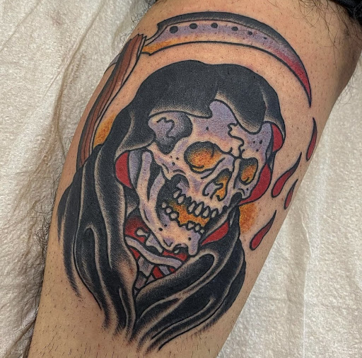 Explore dog bone tattoo ideas, creative tattoo ideas in Whiting, available at Lucky Kat Tat