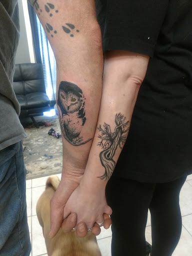 Explore patch sleeve tattoo ideas, creative tattoo ideas in Black River, available at J.J.Ink