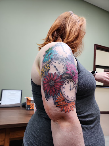 Explore chest to arm tattoo ideas, creative tattoo ideas in Norman, available at Out of line tattoo