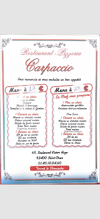Pizzeria Carpaccio à Saint-Ouen-sur-Seine carte