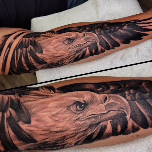 Explore sleeve men tattoo ideas, creative tattoo ideas in Brunswick, available at Black Element Tattoo