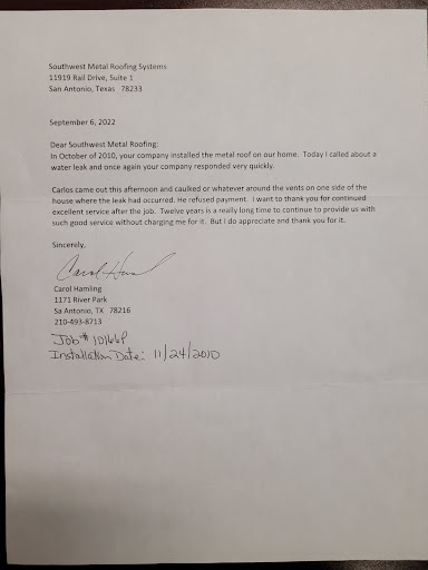 Roofing Contractor «Southwest Metal Roofing Systems», reviews and photos, 11919 Rail Dr #1, San Antonio, TX 78233, USA